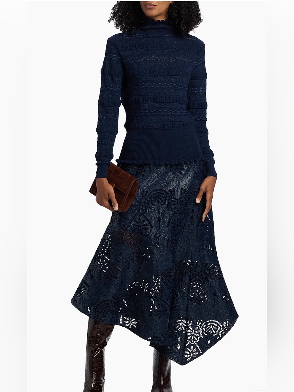 New Marie Oliver Casey Faux-Leather Midi-Skirt Size 14- Navy
